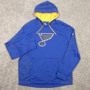 St Louis Blues Sweater Mens XL Blue Hoodie Sweatshirt Majestic Thermabase Hockey